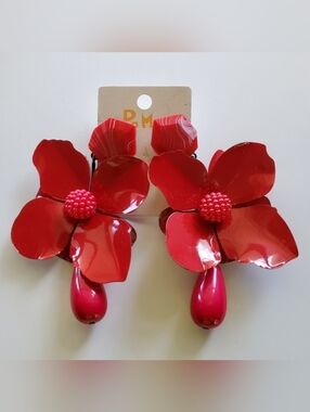 Red Flower Statement Earrings